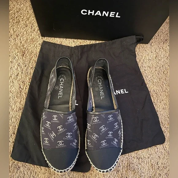 Chanel Cap Toe Espadrilles Printed Mesh Fabric 40 - Picture 9 of 11